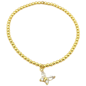 "BUTTERFLY MARQUEE" Charm Gold Filled Ball Bead Bracelet