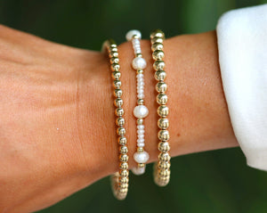 "CAPRI" Gold Filled & Pearls Beaded Bracelets Stack