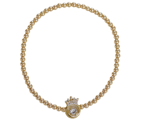 "Solitaire Crown" CZ Gold Filled Ball Beaded Bracelet
