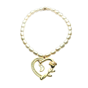 "JULY" freshwater Pearls Heart w/ Moon Bracelets