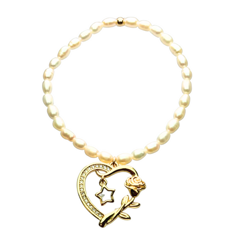"JUNE" freshwater Pearls Heart w/ star Bracelets