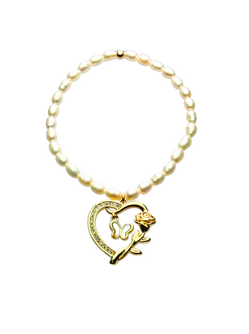 "MAY" freshwater Pearls Heart w/ Butterfly Bracelets
