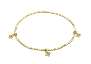 "TRIPLE HANNAH" Cross Gold Filled and CZ Charm ball beaded Bracelet