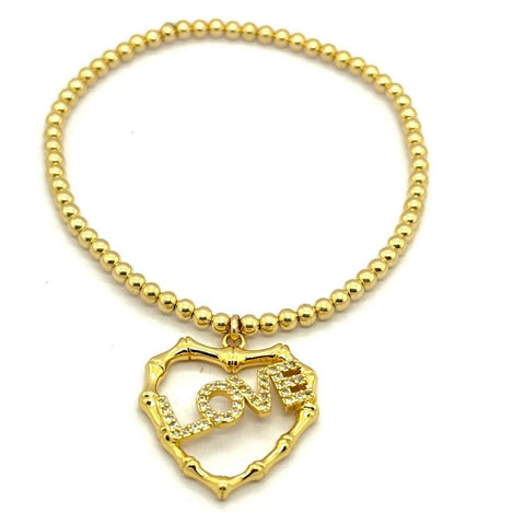 "THE LOVE" CZ CharmGold Filled Ball Bead Bracelet