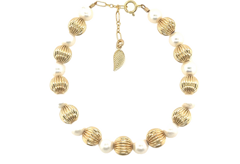 "EVELYN" 14k gold-filled & pearl beaded bracelet