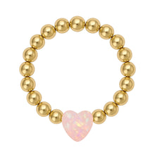 SMALL OPAL HEART | Charm on 3mm Beads Stretchy Ring