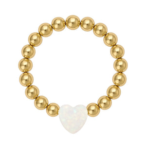 SMALL OPAL HEART | Charm on 3mm Beads Stretchy Ring