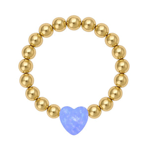 SMALL OPAL HEART | Charm on 3mm Beads Stretchy Ring