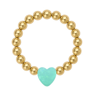 SMALL OPAL HEART | Charm on 3mm Beads Stretchy Ring