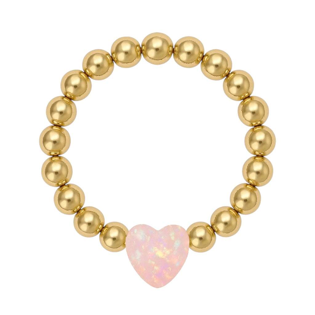 SMALL OPAL HEART | Charm on 3mm Beads Stretchy Ring