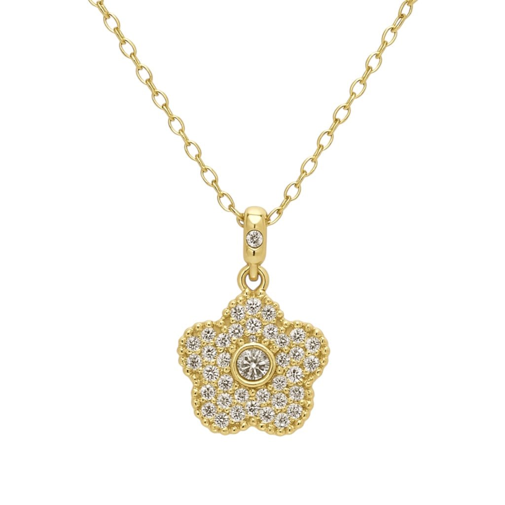 5 Leaf | Pave Flower Necklace - Bara Boheme