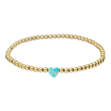 "SINGLE OPAL HEART" Small Charm and Gold Filled Ball Beaded Bracelet