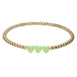 "TRIPLE OPAL HEART" Charm and Gold Filled Ball Beaded Bracelet