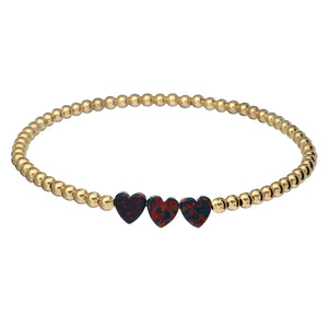 "TRIPLE OPAL HEART" Charm and Gold Filled Ball Beaded Bracelet