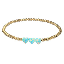 "TRIPLE OPAL HEART" Charm and Gold Filled Ball Beaded Bracelet