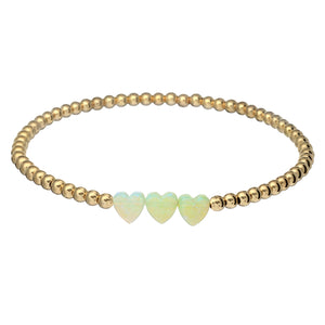 "TRIPLE OPAL HEART" Charm and Gold Filled Ball Beaded Bracelet