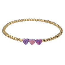 "TRIPLE OPAL HEART" Charm and Gold Filled Ball Beaded Bracelet