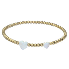 "DOUBLE OPAL HEART" Charm and Gold Filled Ball Beaded Bracelet