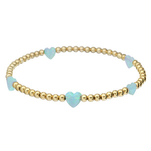 "HEART BTY" OPAL Charm on 3mm Ball Beaded Bracelet