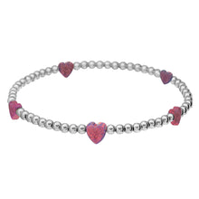 "HEART BTY" OPAL Charm on 3mm Ball Beaded Bracelet