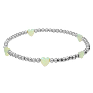 "HEART BTY" OPAL Charm on 3mm Ball Beaded Bracelet