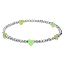 "HEART BTY" OPAL Charm on 3mm Ball Beaded Bracelet