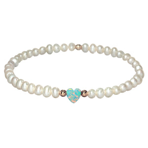 "OPAL HEART + FWP" Small Charm and Freshwater Pearls Bracelet