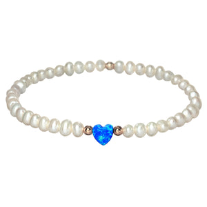 "OPAL HEART + FWP" Small Charm and Freshwater Pearls Bracelet