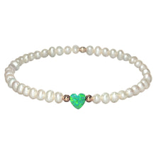 "OPAL HEART + FWP" Small Charm and Freshwater Pearls Bracelet