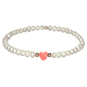 "OPAL HEART + FWP" Small Charm and Freshwater Pearls Bracelet