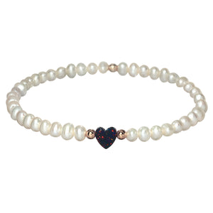 "OPAL HEART + FWP" Small Charm and Freshwater Pearls Bracelet