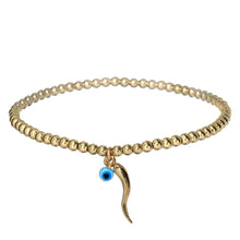 bara boheme | "ITALIAN HORN + EVIL EYE" Charm on Gold-Filled ball beaded Bracelet