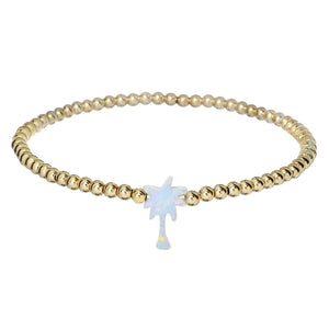 "PALM TREE" Opal Charm and Gold Filled Ball Beaded Bracelet