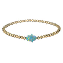 "HAND" Medium Opal Charm and Gold Filled Ball Beaded Bracelet