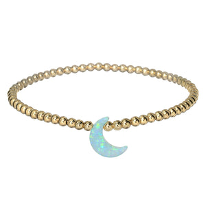 "MOON" Opal Charm and Gold Filled Ball Beaded Bracelet