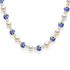 Necklace with pearls and blue and white porcelain beads on a white background