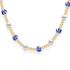 Necklace with pearls and blue and white porcelain beads on a white background