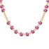 Necklace with pink porcelain beads and gold beads on a white background