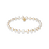 Pearl beaded bracelet with gold accents on a white background