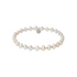 Pearl beaded bracelet with silver beads on a white background
