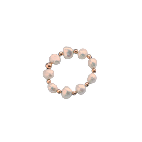 "AMELIA" 14k gold-filled ball & pearl Stretchy beaded Ring