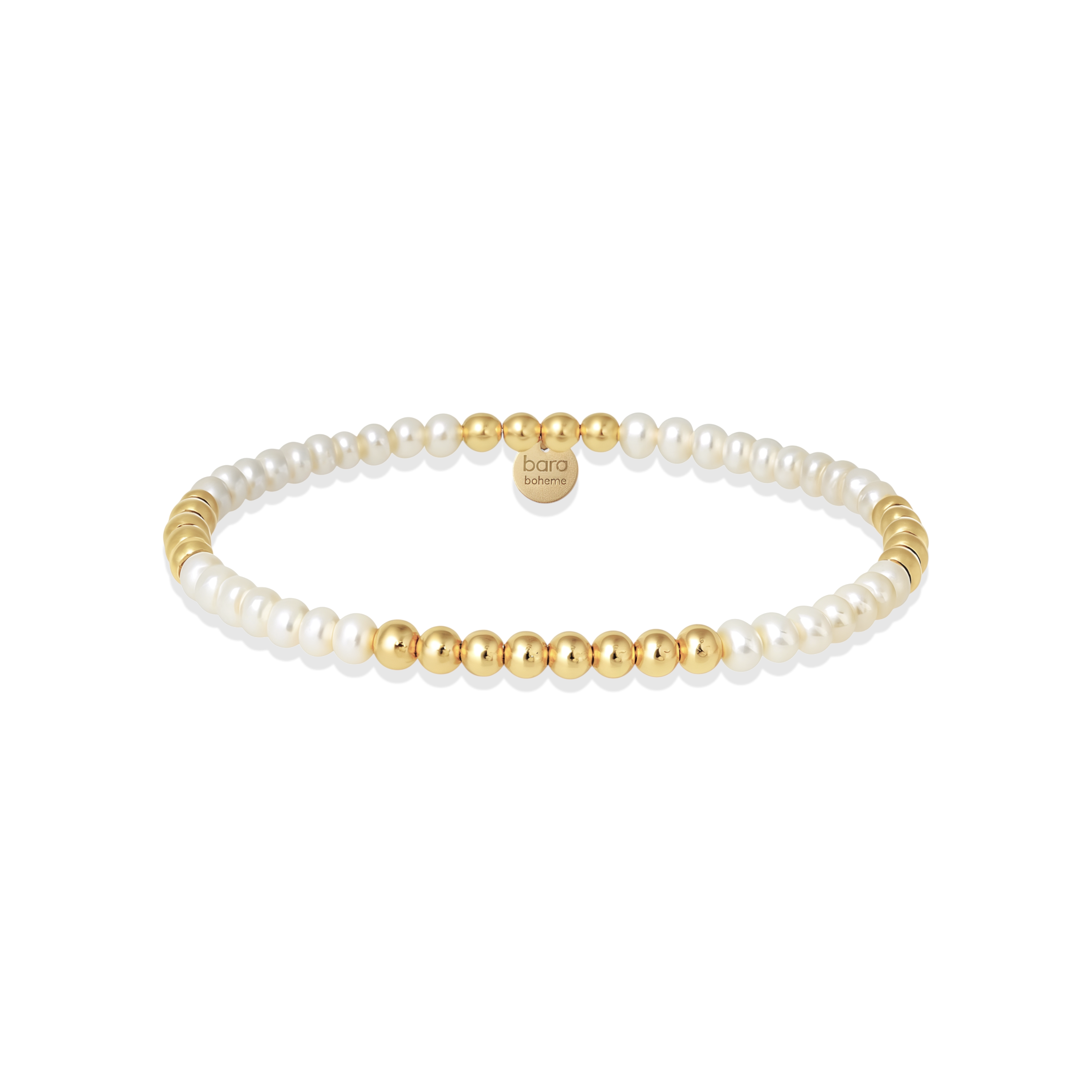 Bracelet with gold and pearl beads on a white background