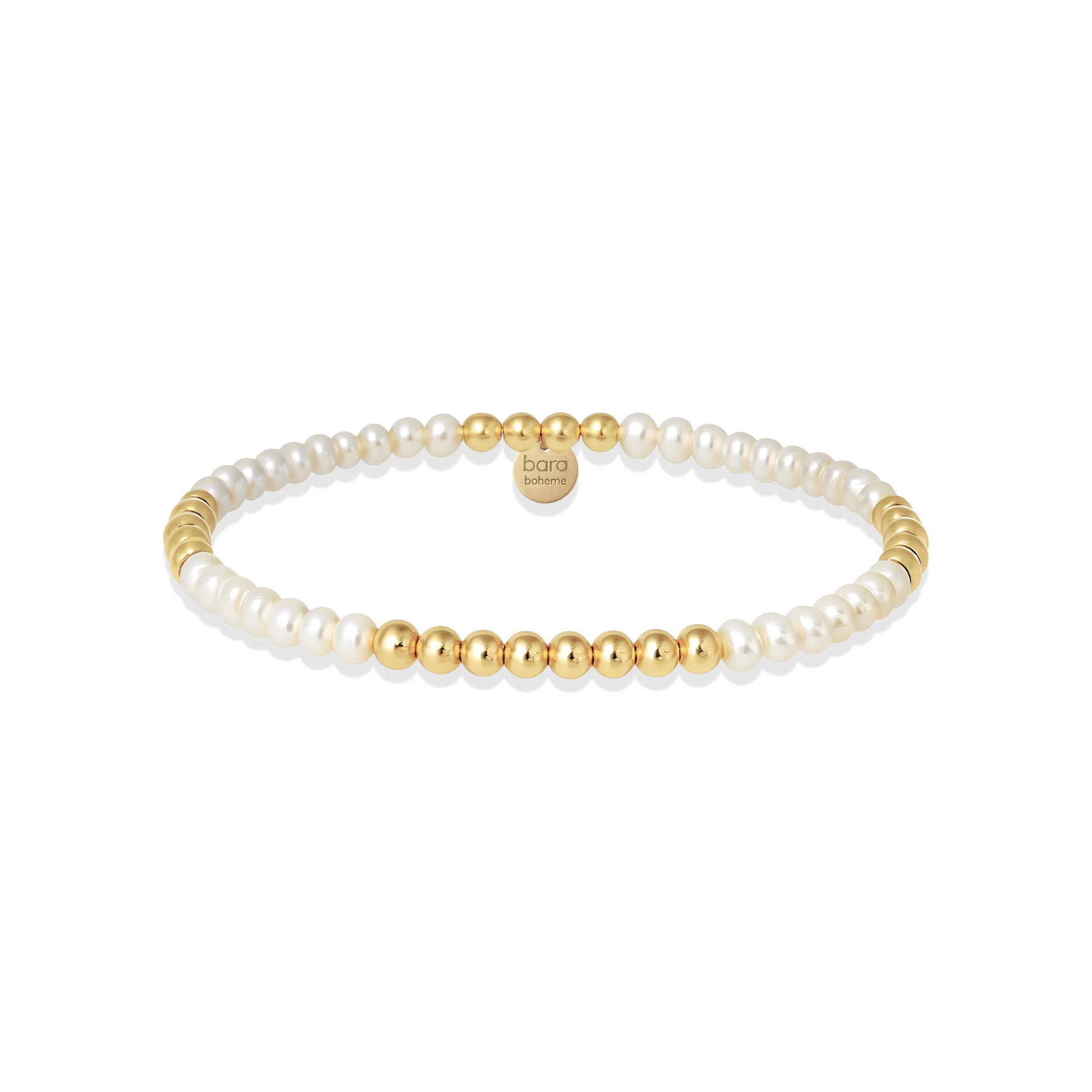 Bracelet with gold and pearl beads on a white background