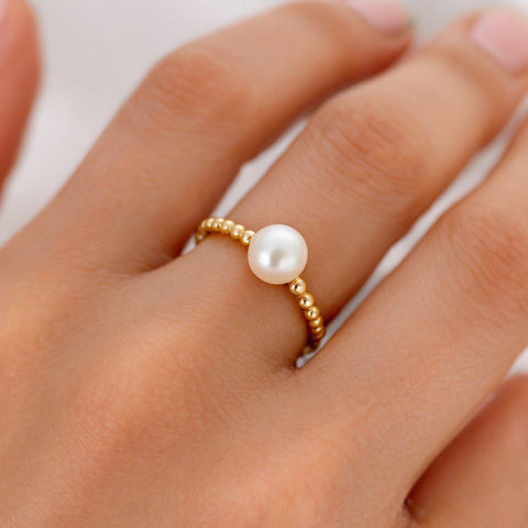 Audrey | Beaded Stretchy Ring with Pearls