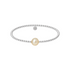 Silver beaded bracelet with a single pearl on a white background