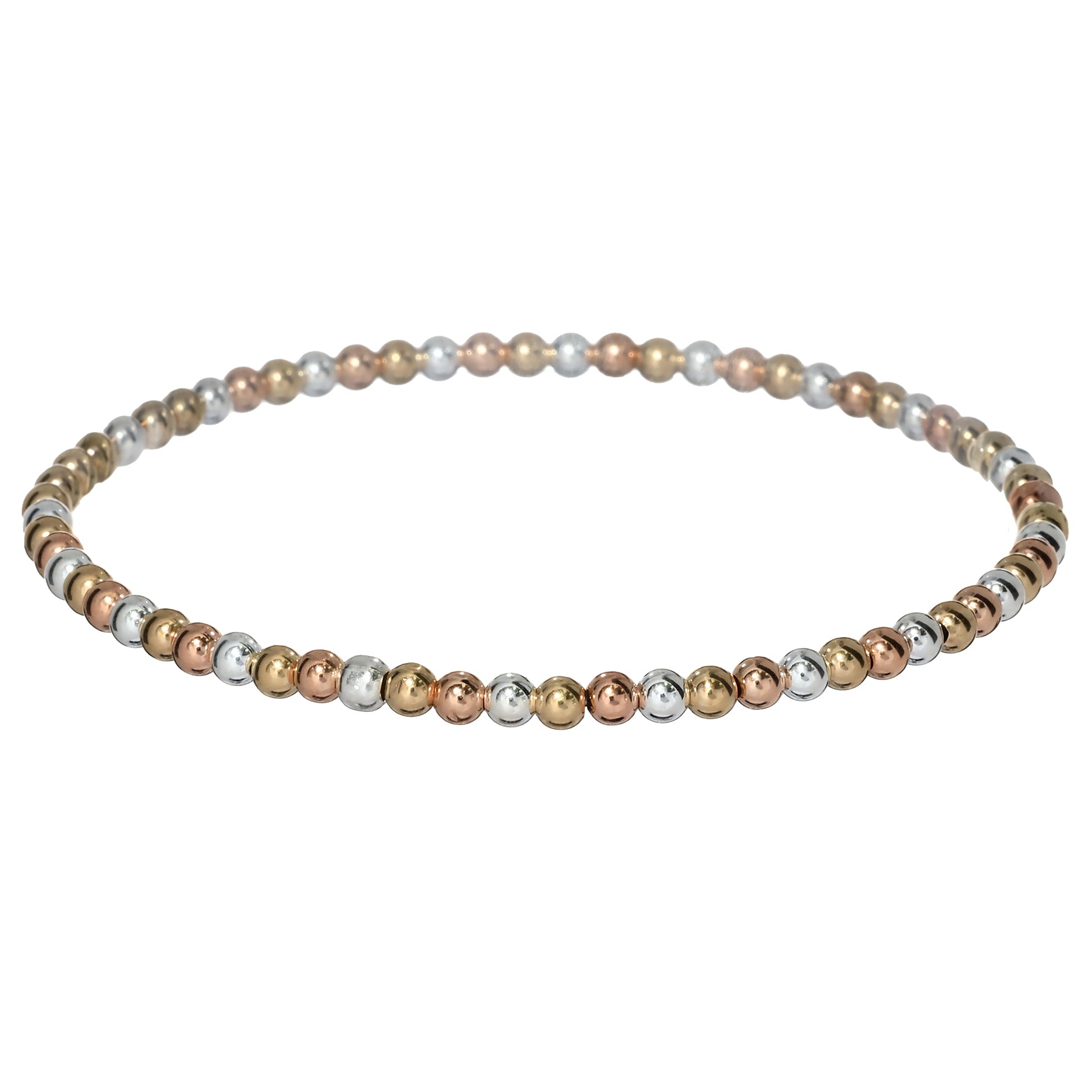 3-TONE 3mm | Yellow and Rose Gold Filled and Silver Classic Beads Bracelet