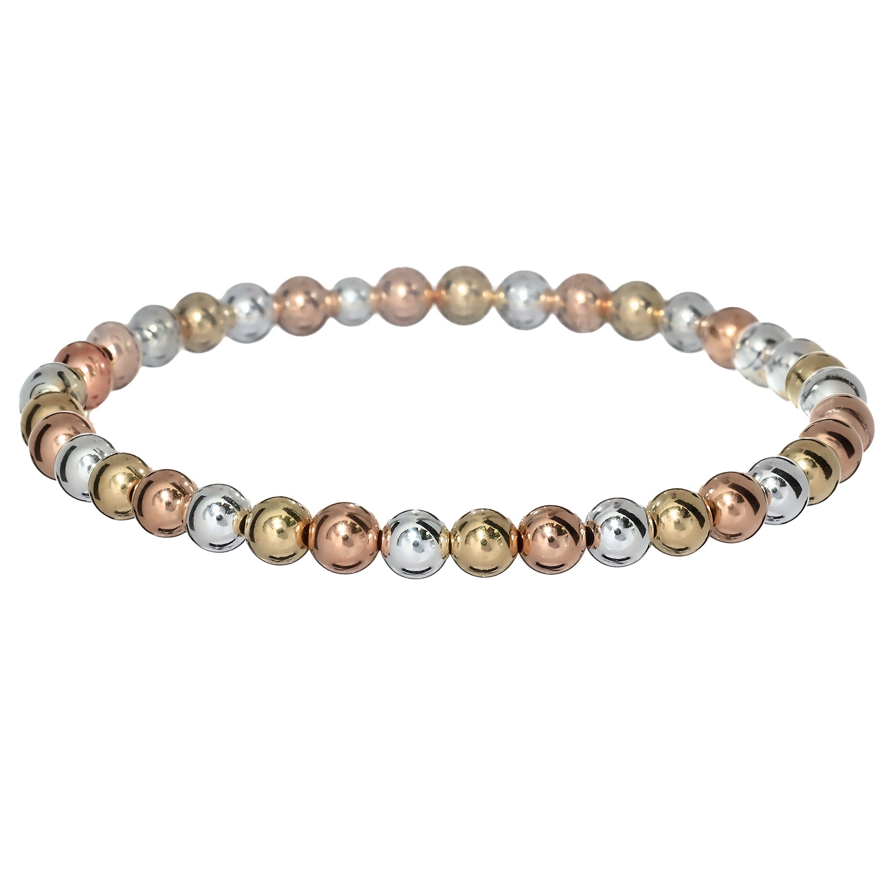 3-TONE 5mm | Yellow and Rose Gold Filled and Silver Classic Beads Bracelet