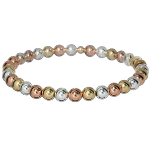 3-TONE 6mm | Yellow and Rose Gold Filled and Silver Classic Beads Bracelet