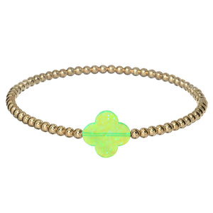 "LUCKY CLOVER" Large Opal on Gold Filled beaded Bracelet