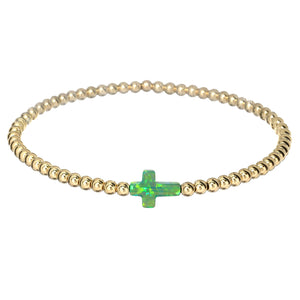 "CROSS" Opal Charm and Gold Filled Ball Beaded Bracelet